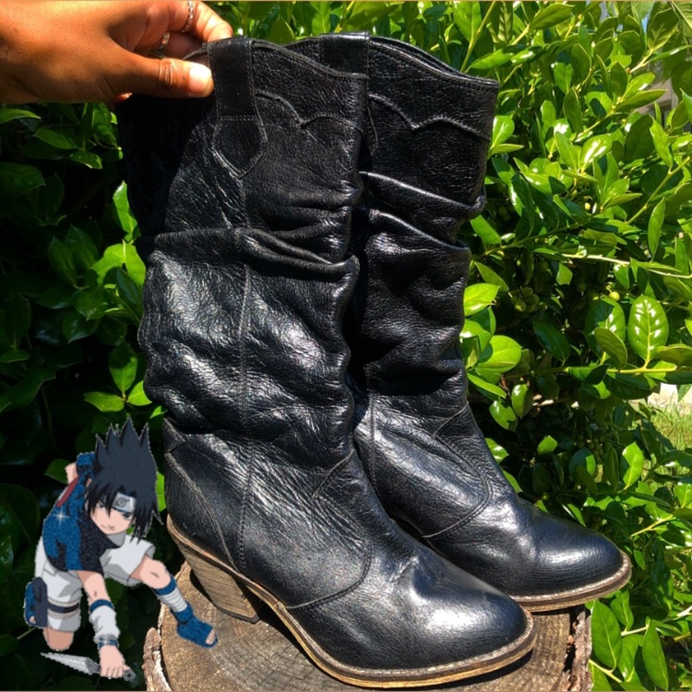 black leather boots